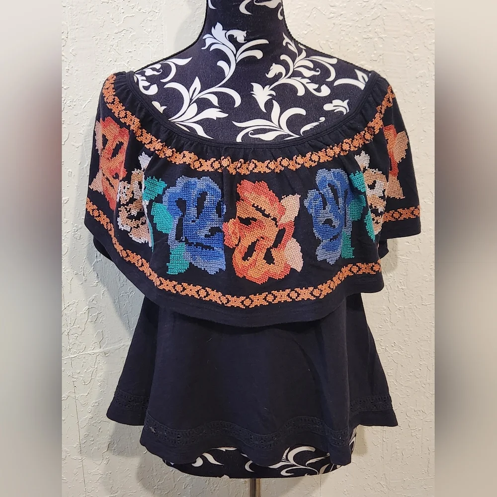 Free People To The Left Embroidered Off The Shoulder Top Sz Small